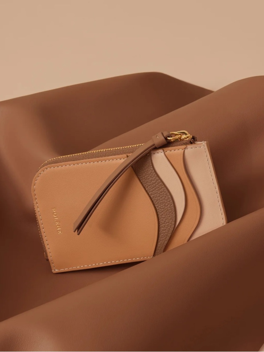 polène atla card holder in trio camel - Picture 2 of 11
